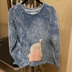 Muk Luks Light Blue Plush Narwhal Sweatshirt with Pink Accent